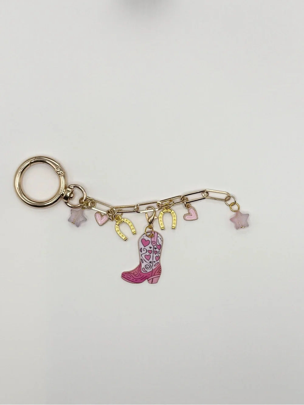 Gold-Tone Pink Cowboy Boot Charm Keychain